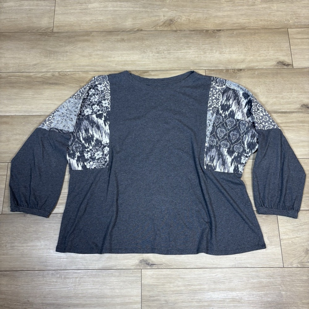 Pure Jill Elements J. Jill‎ Womens Grey White Dolman Sleeve Quilted Long Sleeve